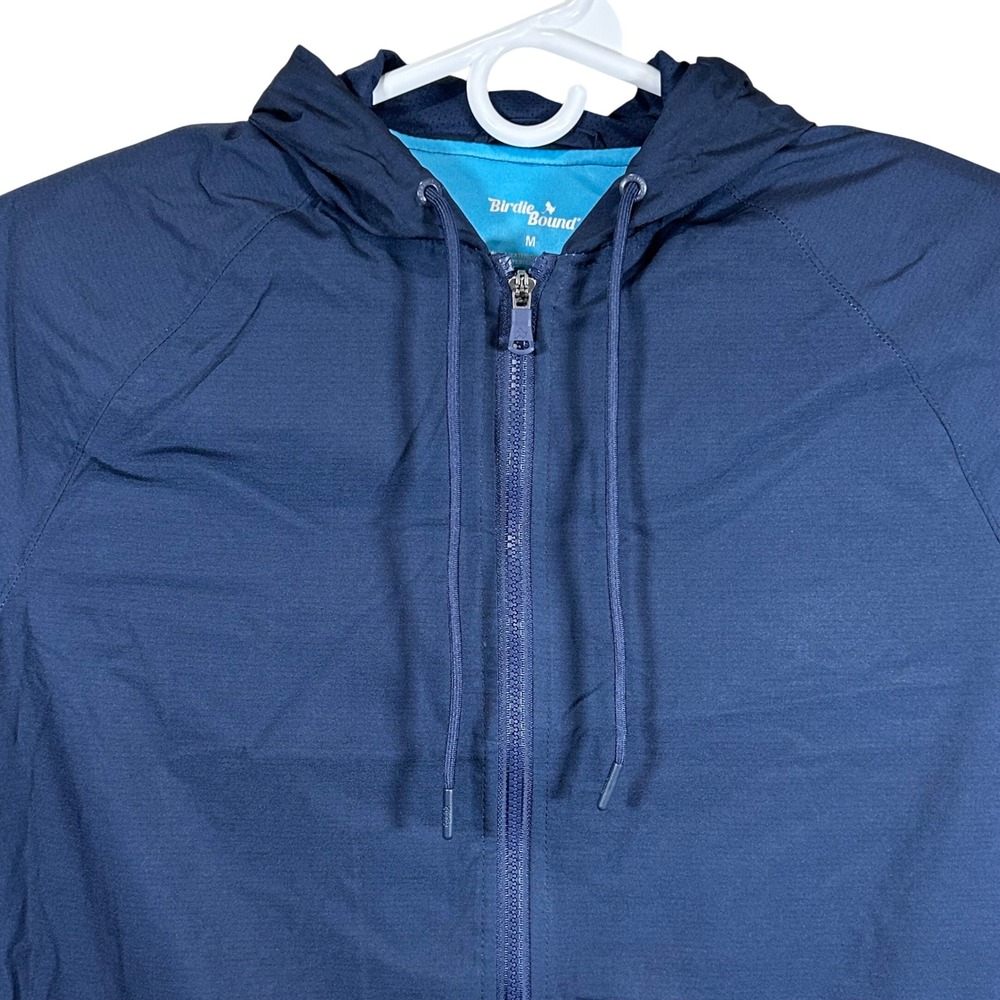 Birdie Bound Mens Navy Blue Full Zip Hooded Windbreaker Jacket Medium New